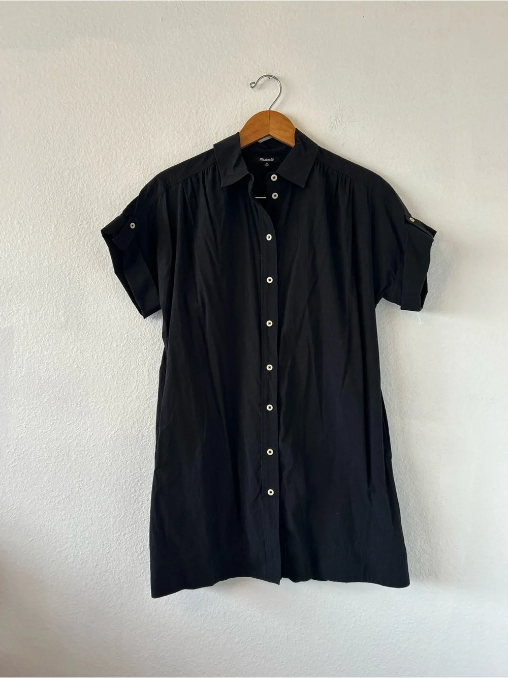 Madewell Collared Button-Front Mini Shirt Dress in Black Size XS